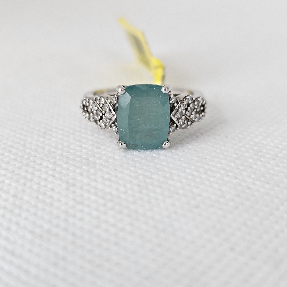 RARE Natural Grandidierite & Diamond 💍 Platinum over Sterling Silver Sz 7! New